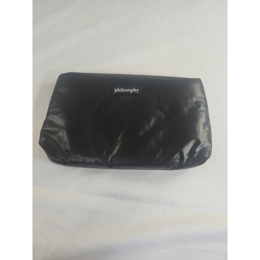 NWT Philosophy Black Cosmetics Bag 10 X 6 Puffer Style Zip Close Giftable New